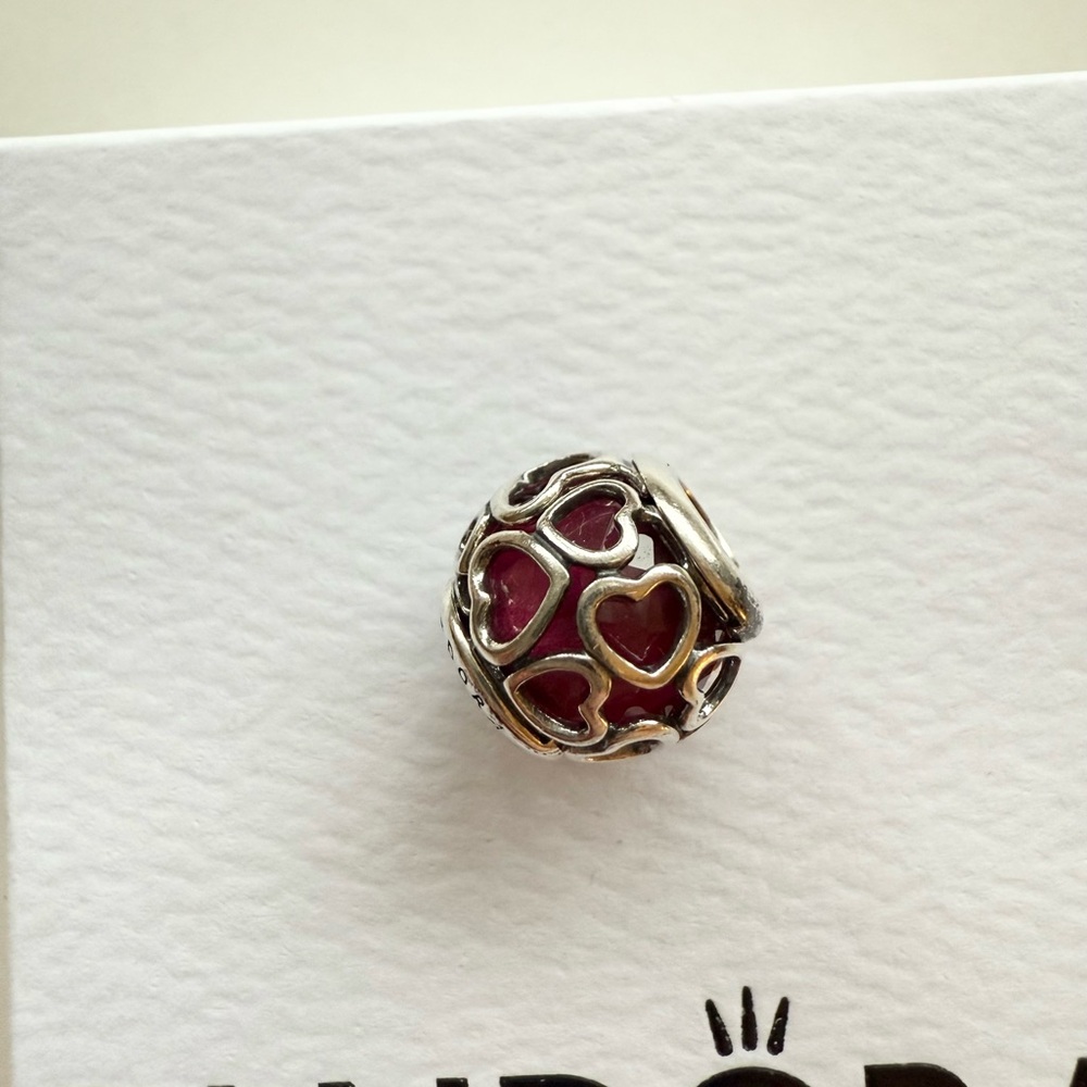 Authentic Reitred Pandora Silver and Pink Heart Charm